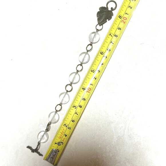 2/20, Natural Clear Quartz Bracelet, Genuine Gemstone + Bronze Grape Leaf - Picture 10 of 14